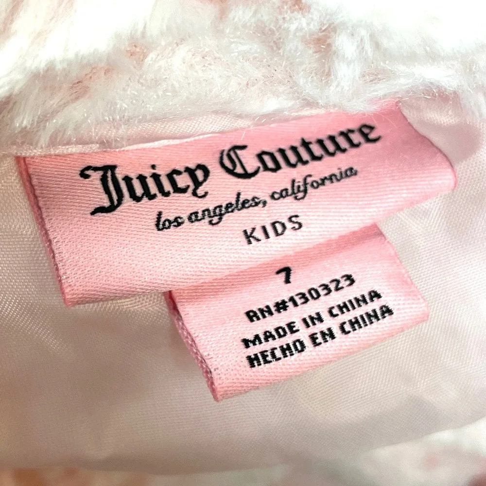 Juicy Couture Faux Fur Coat Girls 7 Pink Excellent Rosebud Texture Swirl